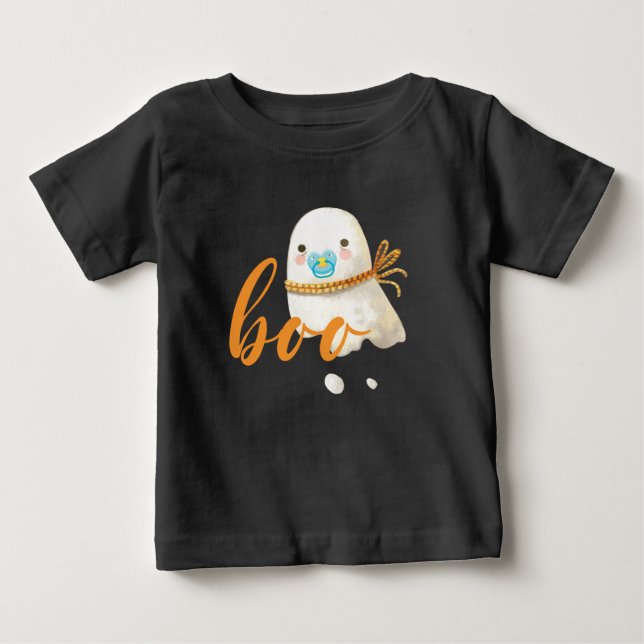 T-shirt Pour Bébé Cute Baby Ghost Pacifier Écharpe Boo (Devant)