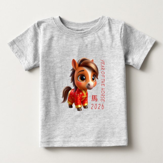 T-shirt Pour Bébé Cute Baby Horse Chinese New Year 2026 Baby T (Devant)