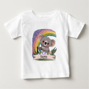 T-shirt Pour Bébé Cute Baby Koala Rainbow Nom personnalisé