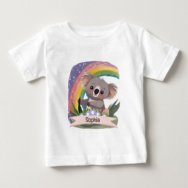 T-shirt Pour Bébé Cute Baby Koala Rainbow Nom personnalisé (Devant)