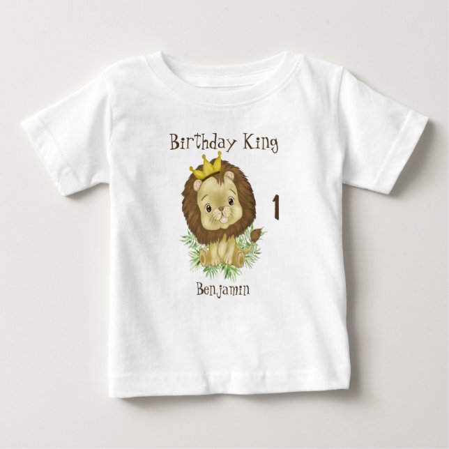 T-shirt Pour Bébé Cute Baby Lion Aquarelle Thème Anniversaire Roi (Devant)