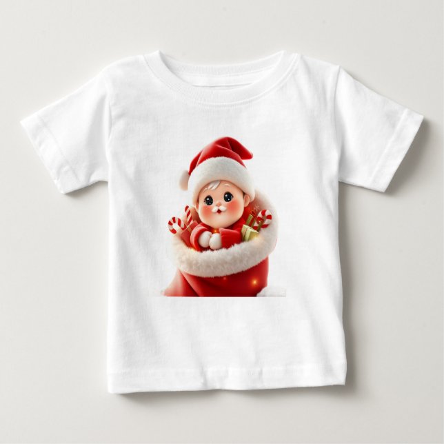 T-shirt Pour Bébé Cute Baby Santa – Adorable Kawaii Christmas Gift (Devant)