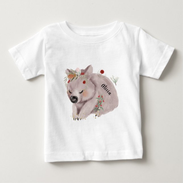 T-shirt Pour Bébé Cute Baby Wombat Gold Speckle Nom personnalisé (Devant)