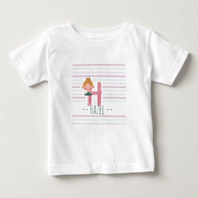 T-shirt Pour Bébé Cute Ballerina Plush Pink Letter H Toddler Baby (Devant)