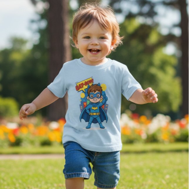 T-shirt Pour Bébé Cute Bat-Boy Superhero Costume Toddler Kids Blue  (Créateur téléchargé)