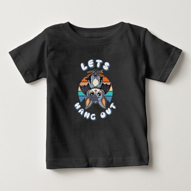 T-shirt Pour Bébé Cute Bat Hanging et Retro Sunset | Allons-y (Devant)