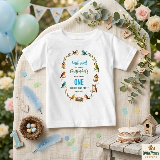 T-shirt Pour Bébé Cute Birds 1st Birthday Party – Fun Kids  (Cute Birds 1st Birthday Party – Fun Kids Baby T-Shirt
)