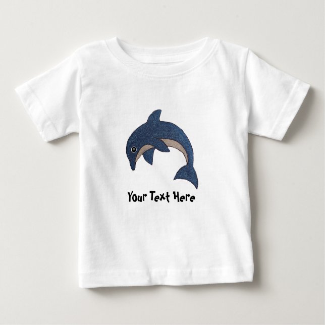 T-shirt Pour Bébé Cute Bleu Bleu Dauphin Blanc Flécaux (Devant)