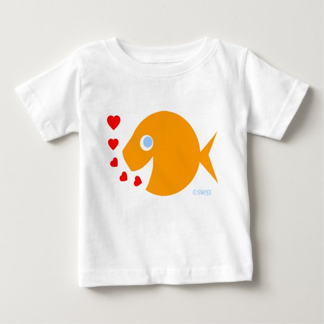 T-shirt Pour Bébé Cute Blue Eyes Baby Goldfish Cartoon et baisers (Devant)