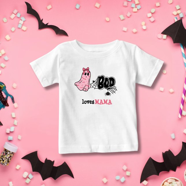 T-shirt Pour Bébé Cute Boo Ghost Mama Éffrayant (Boo loves Mama, Adorable ghost Halloween Toddler Birthday Shirt,)