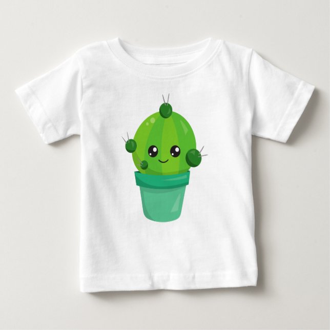 T-shirt Pour Bébé Cute Cactus, Kawaii Cactus, Green Cactus, Pot (Devant)