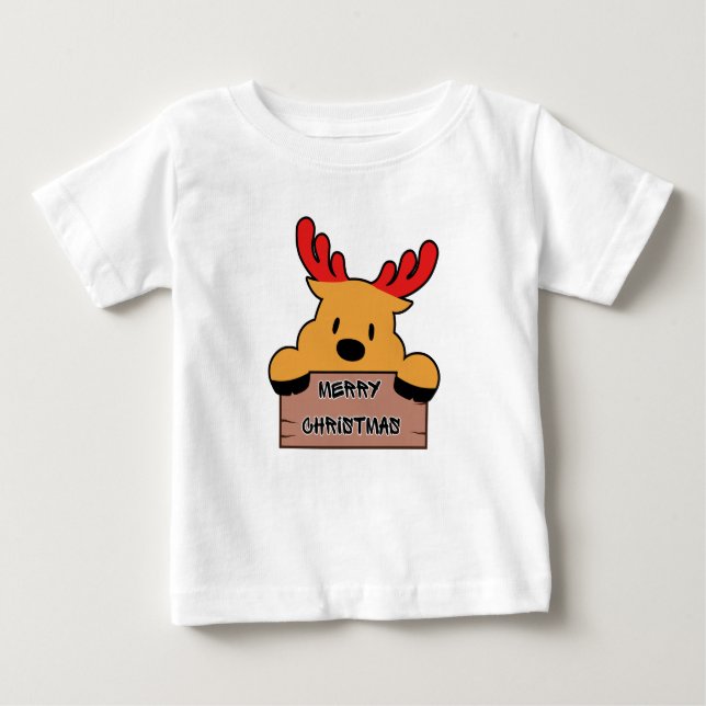 T-shirt Pour Bébé Cute Cartoon Christmas Reindeer  (Devant)