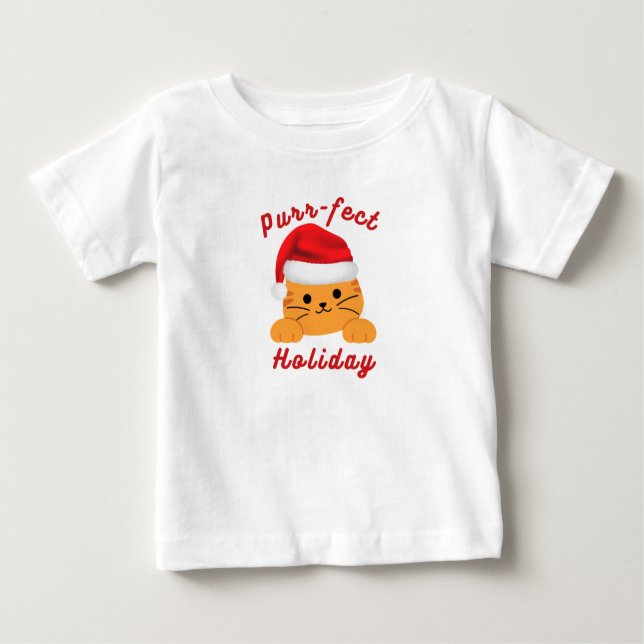 T-shirt Pour Bébé Cute Cat Purr‑fect Holiday Baby Christmas Shirt (Devant)