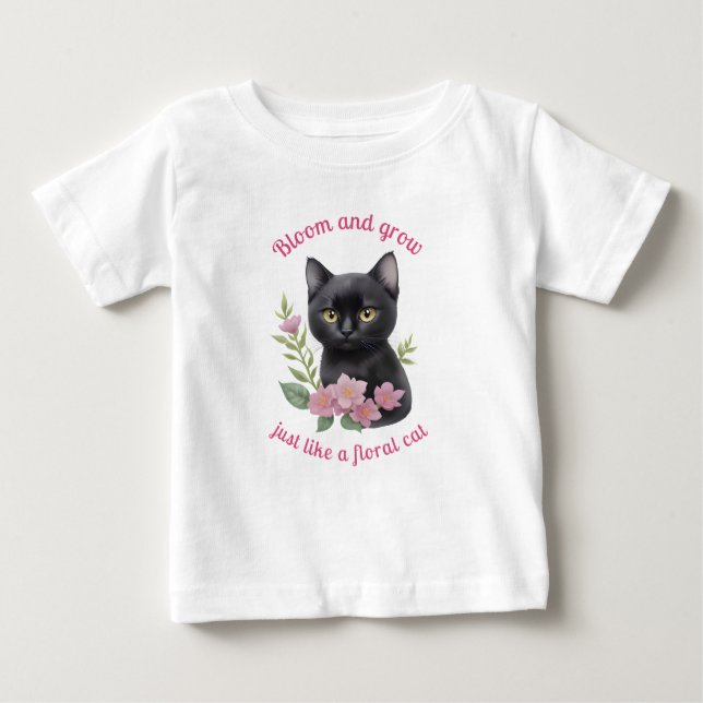 T-shirt Pour Bébé Cute chat Floral Design Fleurit et grandit (Devant)