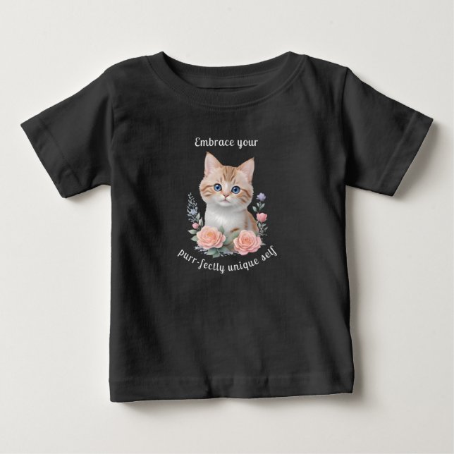 T-shirt Pour Bébé Cute Chat Floral Design Motivation (Devant)