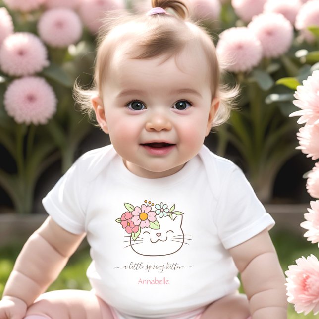 T-shirt Pour Bébé Cute Chat Kitten Nom Fille Printemps Floral (Cute Cat Kitten Name Girl Spring Floral Baby T-Shirt)