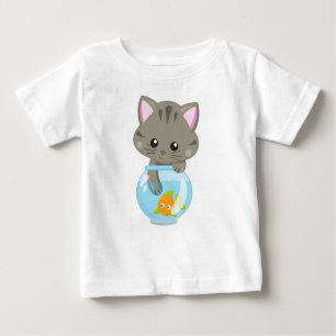 T-shirt Pour Bébé Cute Chat, Petit Chat, Kitty, Kitten, Poisson Bowl