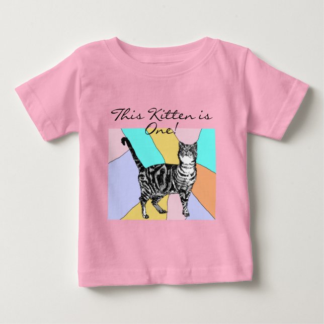 T-shirt Pour Bébé Cute Chat Premier Anniversaire Pastel Cats Baby Ki (Devant)