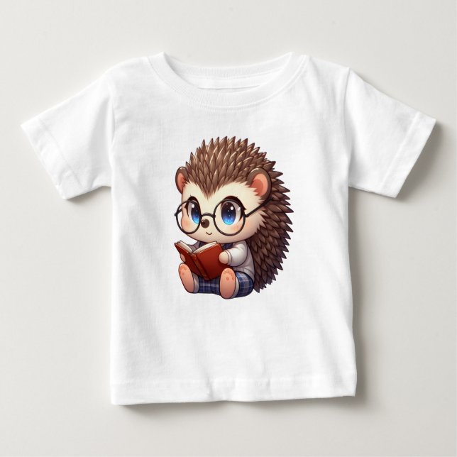 T-shirt Pour Bébé Cute Chibi Lecture Hedgehog (Devant)