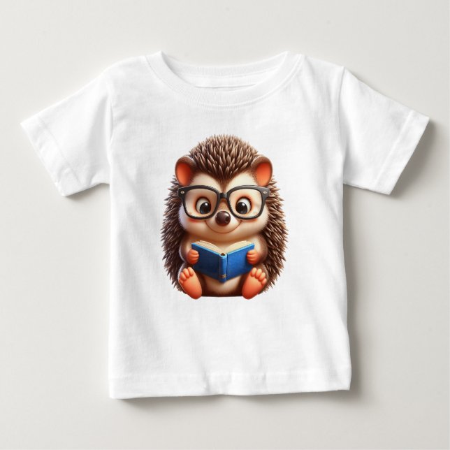 T-shirt Pour Bébé Cute Chibi Lecture Hedgehog (Devant)