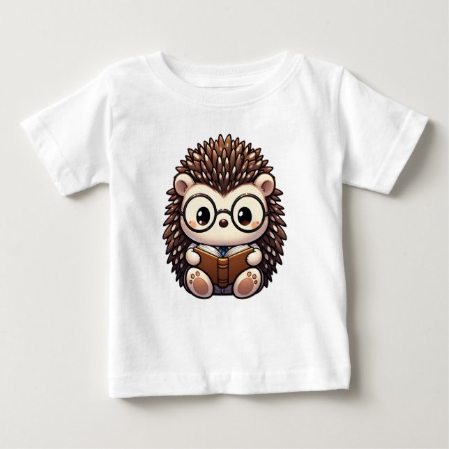T-shirt Pour Bébé Cute Chibi Lecture Hedgehog (Devant)
