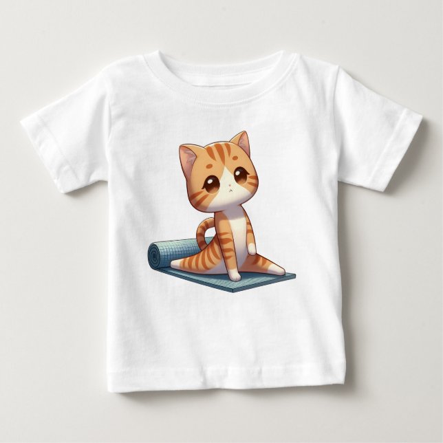 T-shirt Pour Bébé Cute Chibi Yoga Chat (Devant)