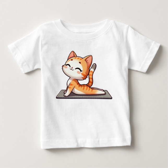 T-shirt Pour Bébé Cute Chibi Yoga Chat (Devant)