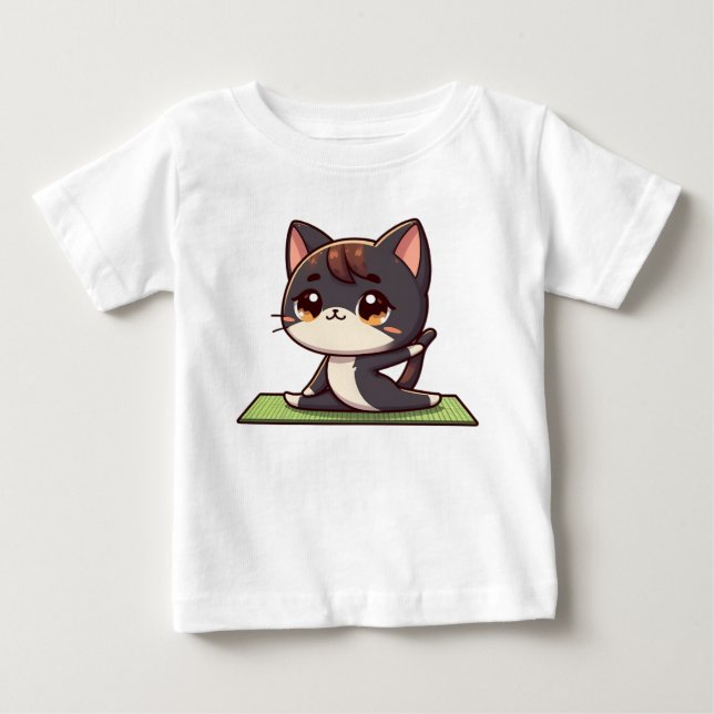 T-shirt Pour Bébé Cute Chibi Yoga Chat (Devant)