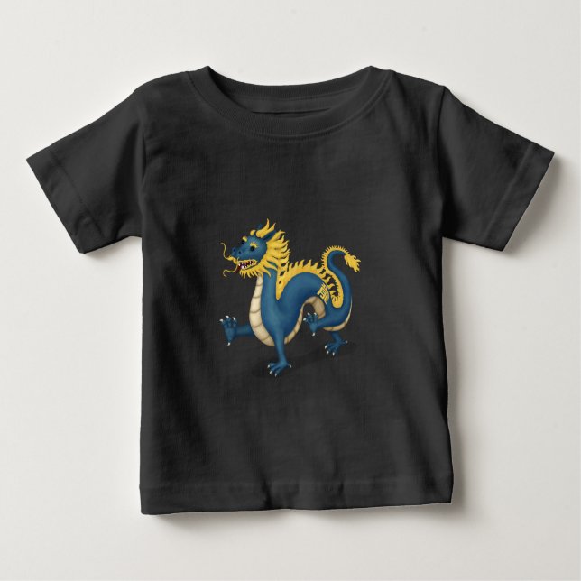 T-shirt Pour Bébé Cute chinois Zodiac Dragon noir (Devant)