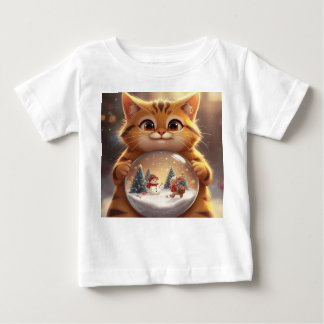 T-shirt Pour Bébé Cute Christmas Cat Holding Snow Globe Art