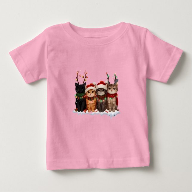 T-shirt Pour Bébé Cute Christmas Cats Illustration – Festive Kittens (Devant)