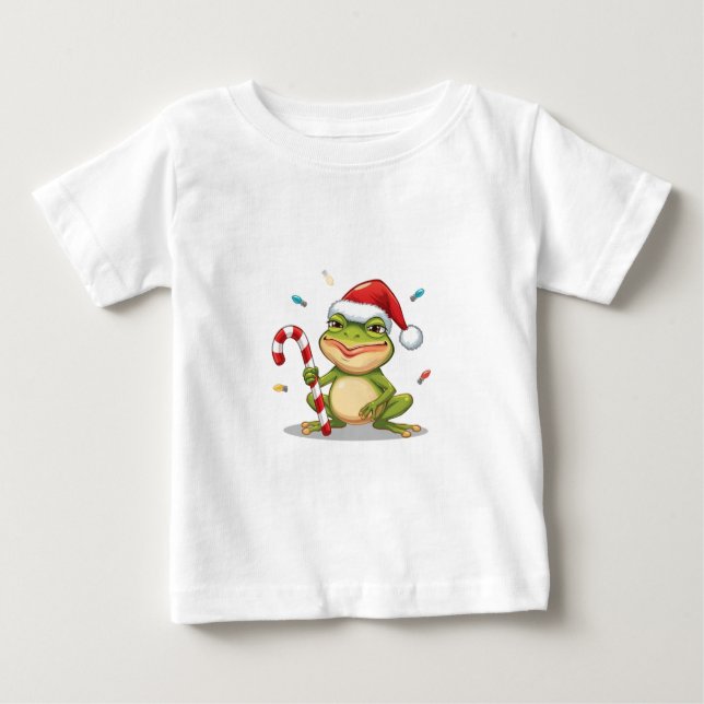 T-shirt Pour Bébé Cute Christmas Frog With Candy Cane - Funny Holida (Devant)