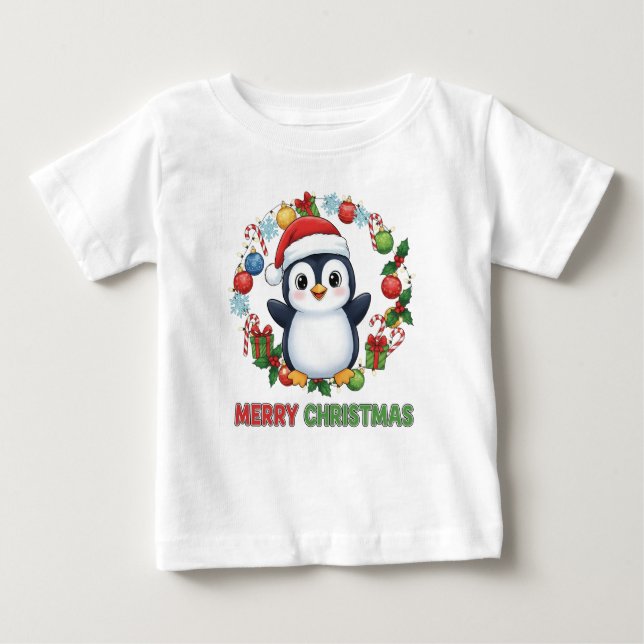 T-shirt Pour Bébé Cute Christmas Penguin Illustration (Devant)