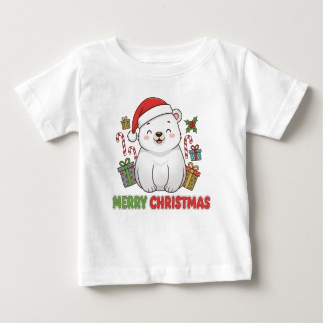 T-shirt Pour Bébé Cute Christmas Polar Bear Illustration (Devant)