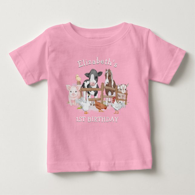 T-shirt Pour Bébé Cute Country Farm Animaux 1er anniversaire (Devant)