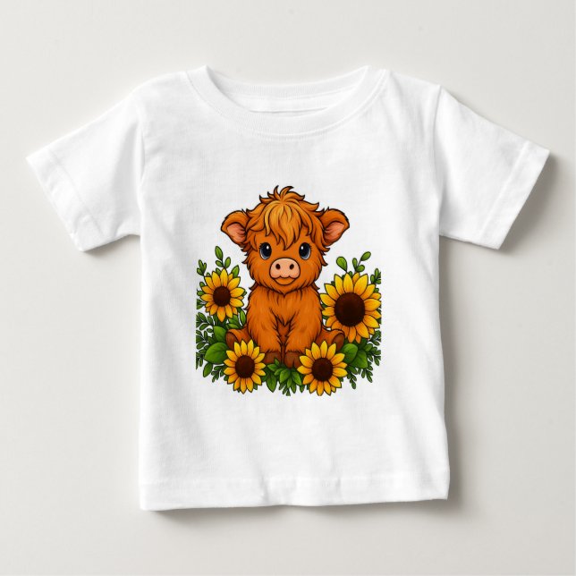 T-shirt Pour Bébé Cute Cow with Sunflowers (Devant)