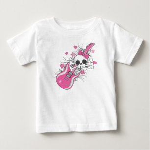 T-shirt Pour Bébé Cute crâne avec guitare rose