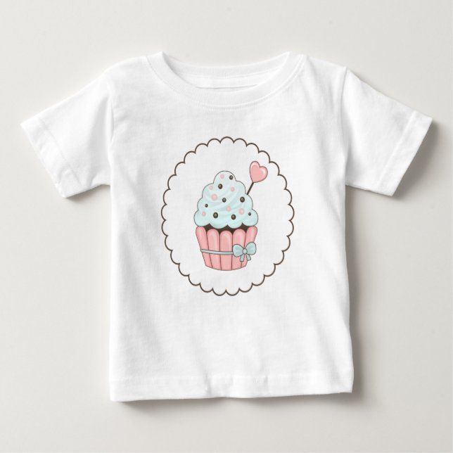 T-shirt Pour Bébé Cute Cupcake rose et bleu menthe (Devant)