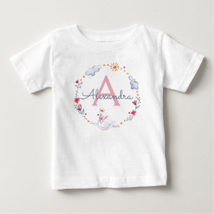 T-shirt Pour Bébé Cute cygne rose & couronne solaire fleurie avec mo