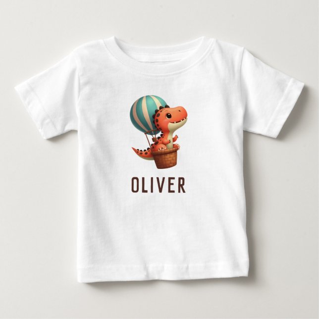 T-shirt Pour Bébé Cute Dino vole dans un ballon à air chaud (Devant)