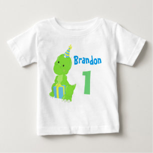 T-shirt Pour Bébé Cute Dinosaur 1er anniversaire Blue Green Dino Boy