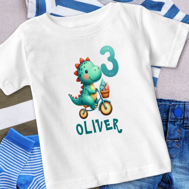 T-shirt Pour Bébé Cute Dinosaur avec vélo 3e anniversaire (Créateur téléchargé)