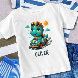 T-shirt Pour Bébé Cute Dinosaur dans une voiture de course personnal