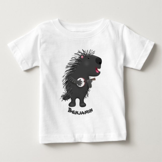 T-shirt Pour Bébé Cute drôle porc-épic avec dessin animé de banjo (Devant)