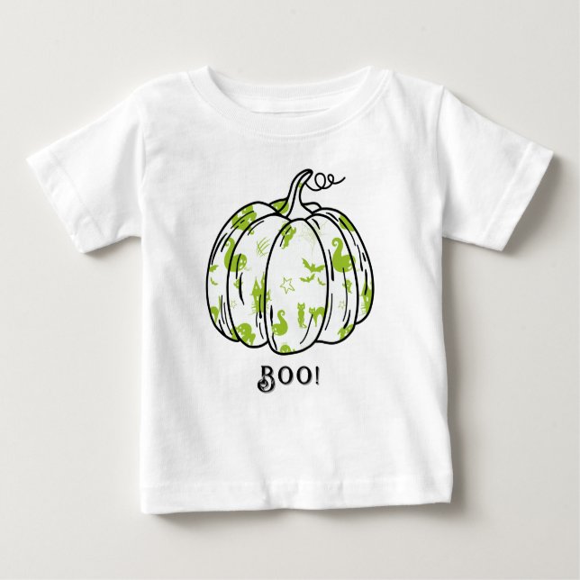 T-shirt Pour Bébé Cute et Éffrayante Jack-O’Lantern vert (Devant)