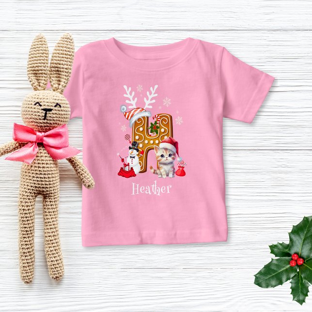 T-shirt Pour Bébé Cute Famille Noël Gingerpain Alphabet H Fille (Créateur téléchargé)