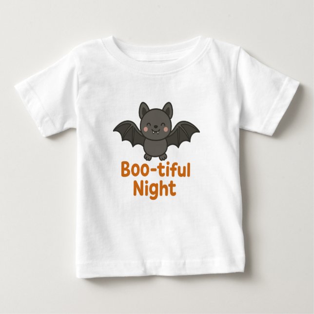 T-shirt Pour Bébé Cute Flying Bat Boo-tiful Night Halloween Design (Devant)