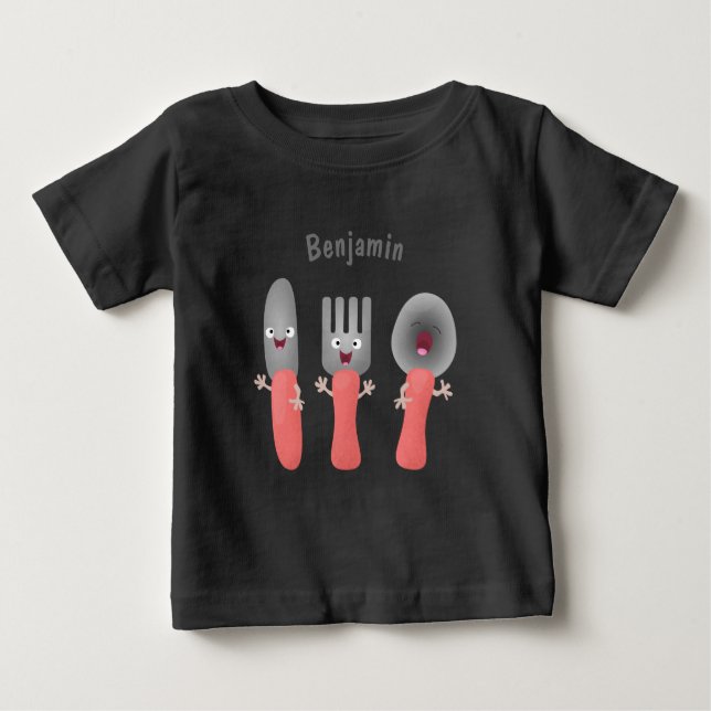 T-shirt Pour Bébé Cute fourche couteau et cuillère dessin de couvert (Devant)