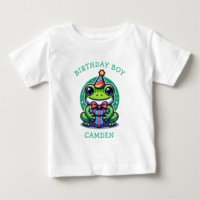 T-shirt Pour Bébé Cute Frog Theme Boy's Birthday Boy Personnalisé (Devant)
