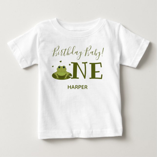 T-shirt Pour Bébé Cute Frog Un nom Premier anniversaire (Devant)